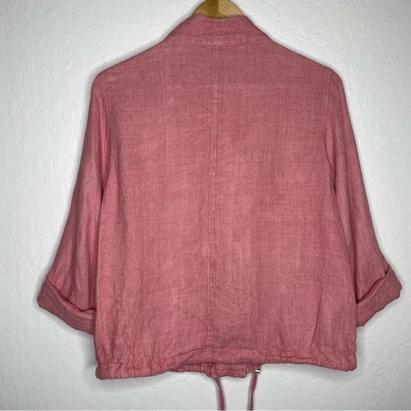 C & C California 100% Linen Utility Jacket Buttons Drawstring Pink Size Small - Picture 10 of 12